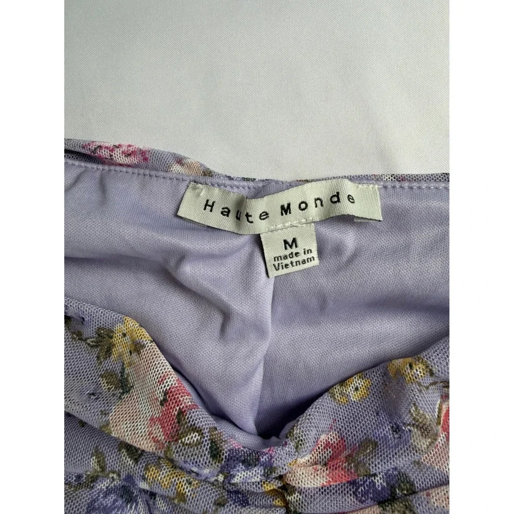 Haute Monde Two Piece Skirt Set Womens M Purple Excellent Floral Ruched Mesh Y2K